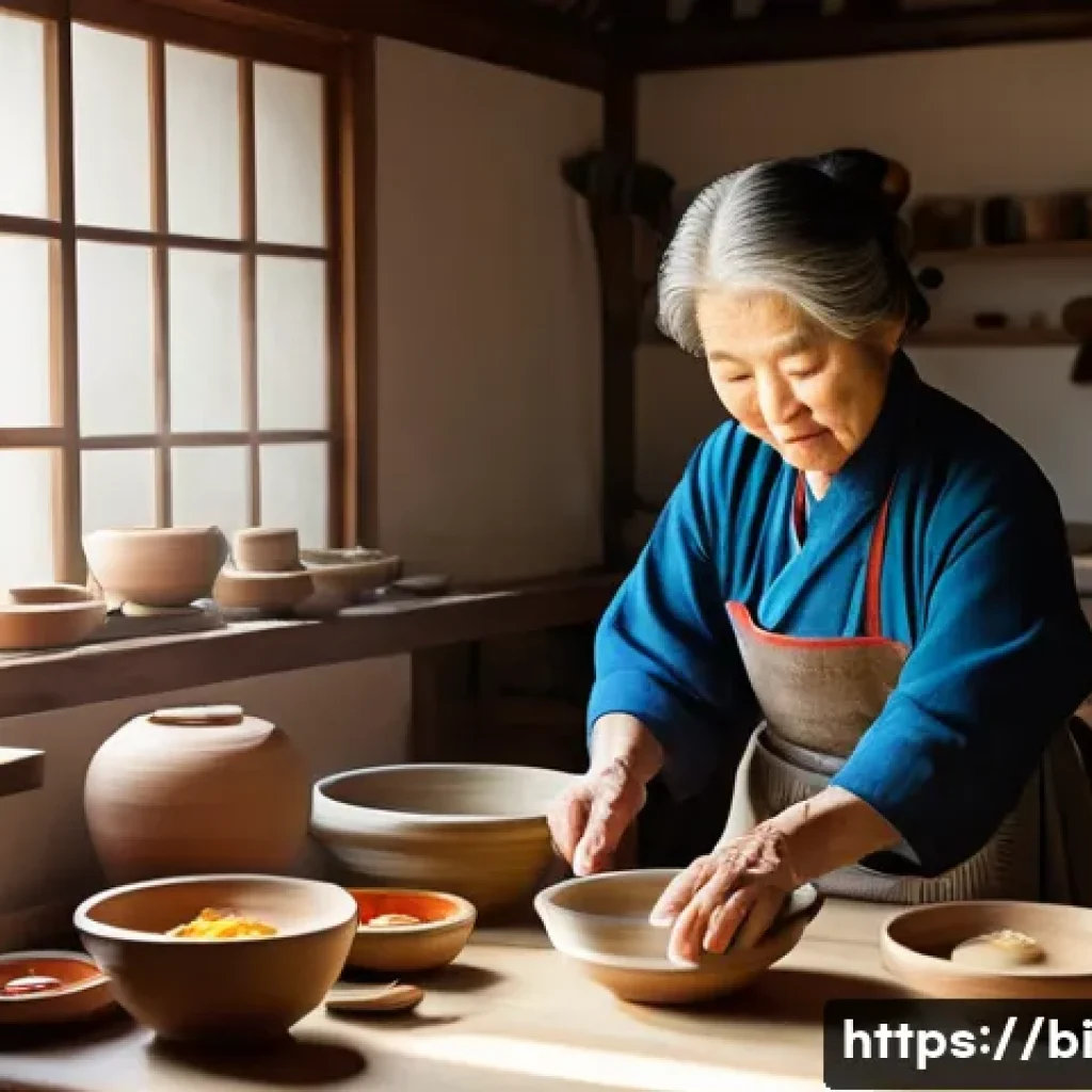 슬로우 푸드와 지속 가능한 관광 - **A Rustic Korean Kitchen with a Grandmother Preparing a Meal.** The scene captures a warm, inviting...